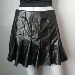 Black Mini Skirt, Faux Leather Small Pleated Feminine Goth Whimsi Punk Biker